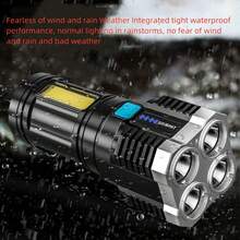 1入組高功率LED手電筒露營燈具，4顆LED燈珠和COB側燈，可充電便攜手持燈具，4種照明模式 - 彩色 - 查看 6