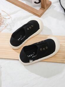 兒童白色嬰兒鞋中幫帆布運動鞋春秋韓版經典低筒溜冰鞋時尚休閒運動跑步鞋男女童鞋帶 - 黑色 - 查看 4