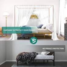 Homnibu Queen Size Gold Metal Four Poster Canopy Bed Frame - Sturdy 14 Inch Platform With Built-In Headboard - Gold - View 6