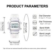 1pc Ladies' Square Shape Led Digital Calendar Clock Waterproof Multifunctional Electronic Wristwatch Suitable For Daily Wear - White - View 6
