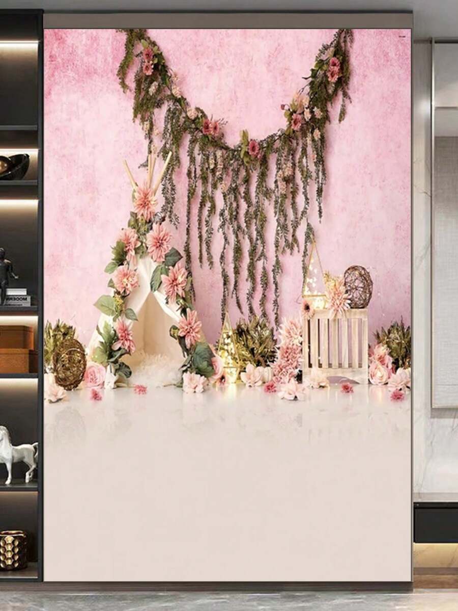 1pc Pink Love Themed Scenery Photography Studio Decoration Backdrop Cloth For Wedding, Valentine'S Day, Party - Multicolor - View 1