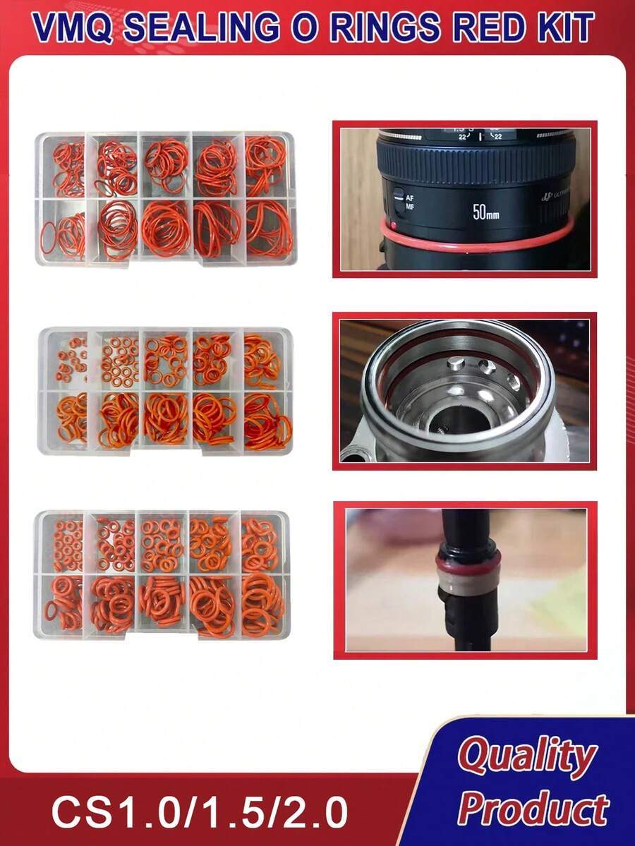 Cs 1/1.5/2.0矽膠o型密封墊紅色vmq O型密封墊管件墊片耐油高溫o環套件 - 紅色 - 查看 1