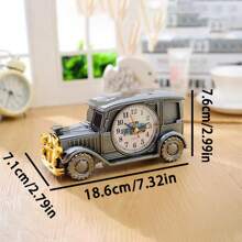 1只復古經典汽車造型時鐘,床頭時鐘飾品,適合送給朋友和同學（時鐘面顏色和圖案不同） - 金色 - 查看 3