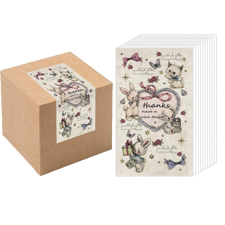 30pcs vintage Animals Rabbit Bear Thanks Stickers Small Store Gift Box Packaging Self adhesive Sticker Decoration Sealing Personalized Label