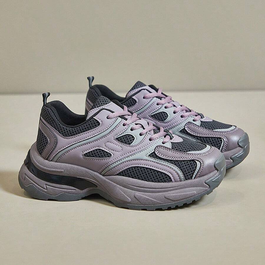 韓國風格Ins女士厚底運動跑步休閒鞋 - 紫色 - 查看 1