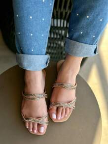 Women Flat Sandals - Rượu sâm banh - Xem 2