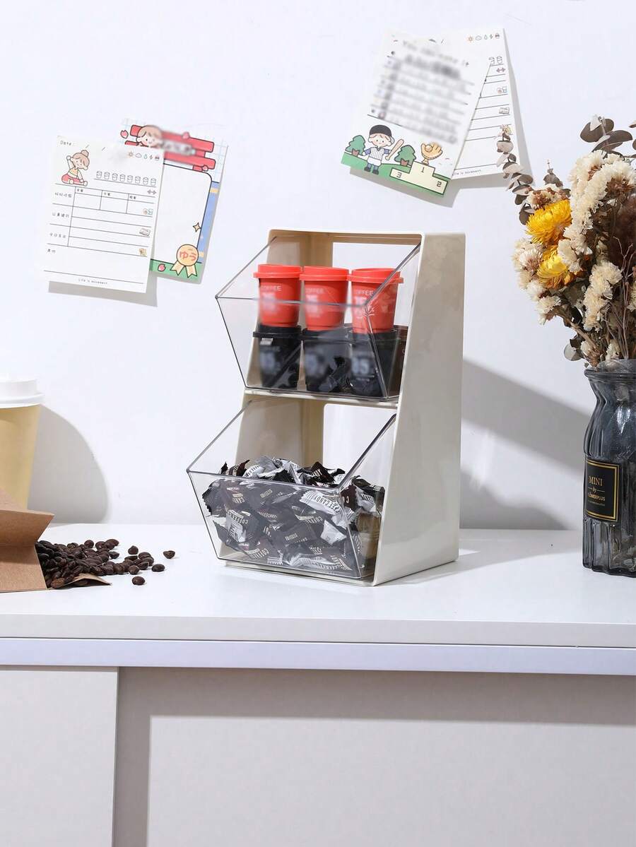 Tea Bag Storage Box Capsule Coffee Storage Office Desktop Snack Tea Room Bar Acrylic Storage Shelf - cream white - View 1