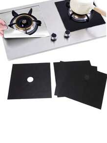4pcs Gas Stove Protection Pad, Heat-Resistant Clean Mat Gas Stove Anti-Oil Anti-Fouling Mat - Black - View 1