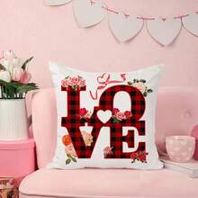 4入組情人節小矮人和愛心圖案印花裝飾枕套,卡通風格隱藏拉鍊假麻枕套,枕芯不包括,非常適合用於沙發、客廳、臥室等處的夫妻婚禮、週年紀念日裝飾 - 紅白色 - 查看 6