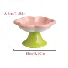 Ceramic Cat Bowl With Flower Design, Elevated To Protect Cat's Neck, Suitable For Dry And Wet Pet Food, One Piece, Random Color - Multicolor - View 4