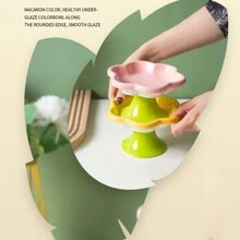 Ceramic Cat Bowl With Flower Design, Elevated To Protect Cat's Neck, Suitable For Dry And Wet Pet Food, One Piece, Random Color - Multicolor - View 3