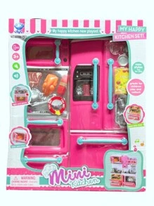 Juego de cocina, mini cocina, refri, horno y utensilios de cocina de juguete para niñas y niños, con luces y sonido - Rosa - Ver 3