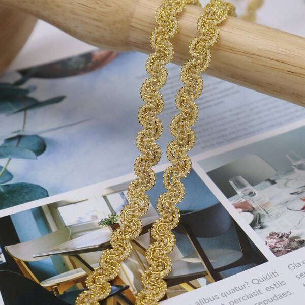 ZNZAKKA Light Golden Braid Lace Trim Embellishment Metallic Braid Lace Trim Braid Lace Ribbon for DIY Crafts Sewing 5yards