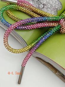1pair 120cm Rainbow Round Rhinestone Shoelaces/cap Laces Fashionable Shiny Accessory - Multicolor - View 4