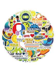 一包50-64张，卡通汽车和飞机贴纸，多用途防水自粘涂鸦贴纸，装饰个性化组合摩托车帆船贴纸，适用于装饰手机、行李箱、笔记本电脑、滑板、储物盒、水杯和其他物品。 - W-1706匹克球 - 查看 4