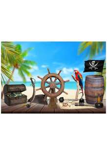 1 Pieza Tela De Fondo De Fotografía De Fiesta Temática De Piratas De Cumpleaños - Multicolor - Ver 3