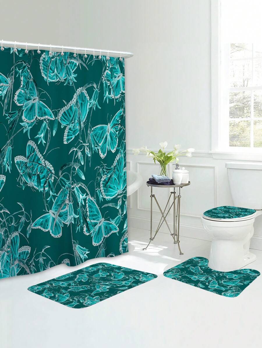 1pc Butterfly Bathroom Mat Or Shower Curtain - Multicolor - View 1