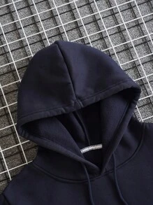 Hombres Capucha unicolor con cordón con bolsillo de canguro de hoODIE - Azul Marino - Ver 6