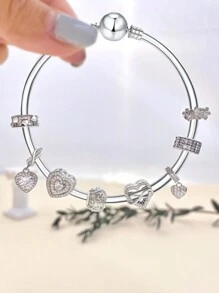 1 件 925 纯银时尚真锆石闪亮心形串珠，适合女士手链、手镯、DIY 珠宝制作婚礼订婚礼物精美女士珠宝 - 銀色 - 查看 3