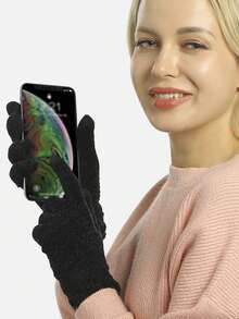 1 đôi Mùa Đông Ấm áp Màn hình cảm ứng Găng tay Đối với phụ nữ Chenille Ấm áp Đan Với Màn hình cảm ứng Ngón tay Đàn hồi Cổ tay áo Nhiệt Găng tay - màu đen - Xem 2