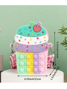 1 件装绿色卡通冰淇淋形状儿童斜挎包，采用减压泡泡设计，柔软硅胶材质，可爱儿童单肩包或零钱包 - 彩色 - 查看 2