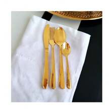 Faqueiro Dourado 24 Peças Talheres em Aço Inox Super Luxo Faca de Mesa, Garfo de Mesa, Colher de Mesa e Colher de Sobremesa