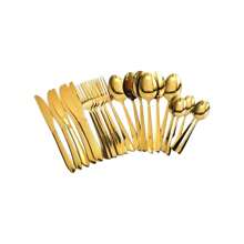 Faqueiro Dourado 24 Peças Talheres em Aço Inox Super Luxo Faca de Mesa, Garfo de Mesa, Colher de Mesa e Colher de Sobremesa