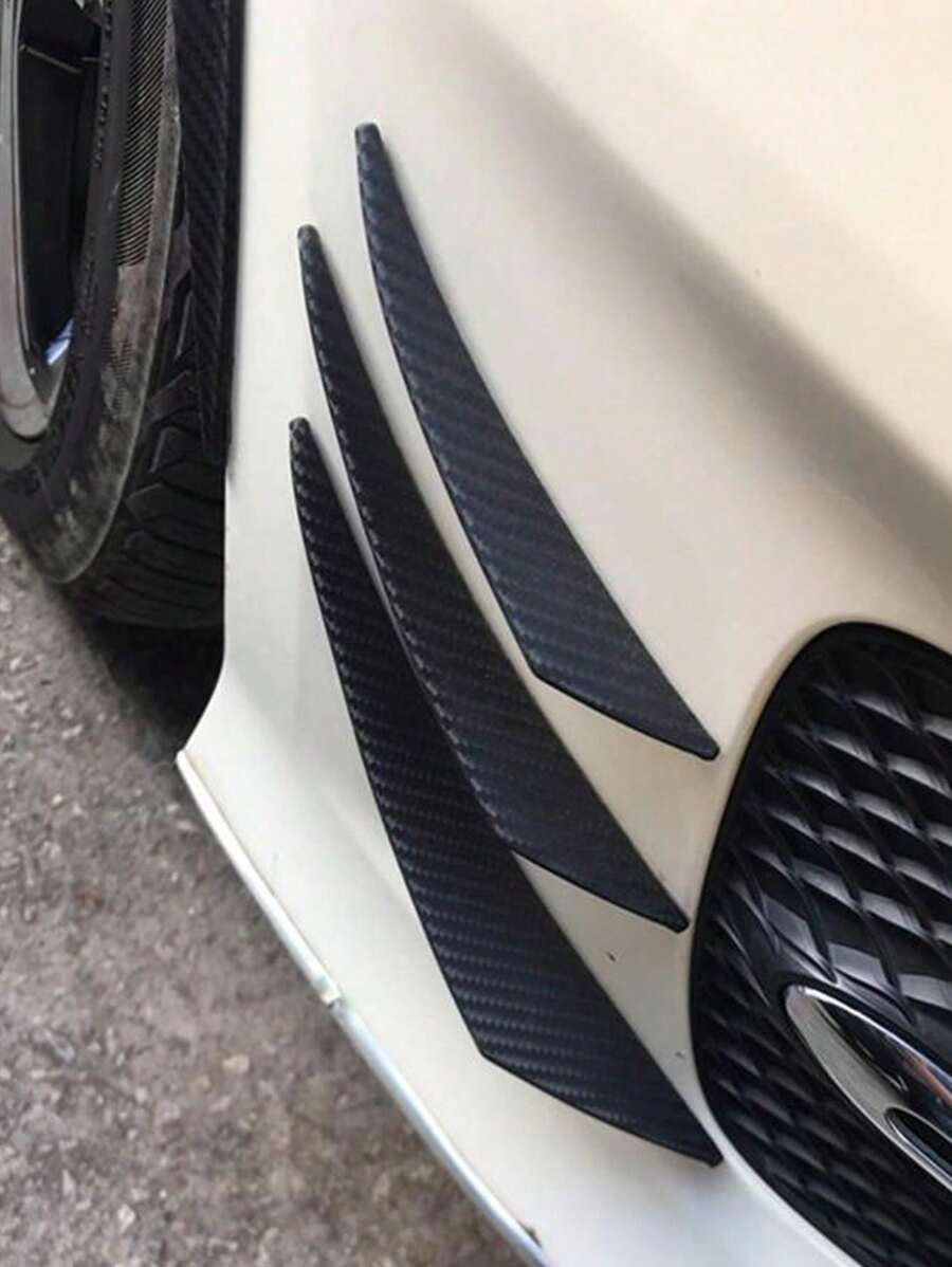 6 Piezas Cuchillo De Viento, Alerón De Flujo De Aire De Parachoques De Patrón De Fibra De Carbono Universal Para Modificación De Automóviles - Negro - Ver 1