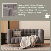 MERAX Modern Sofa Dutch Fleece Upholstered Sofa With Solid Wood Legs, Buttoned Tufted Backrest - 89寸(單)-灰色 - 查看 2