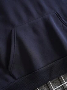 Hombres Capucha unicolor con cordón con bolsillo de canguro de hoODIE - Azul Marino - Ver 5