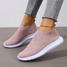 輕便舒適簡約布面時尚綁帶運動休閒女鞋 - 粉色 - 查看 3