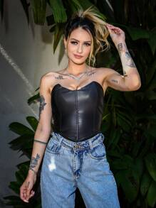 Blusinha Cropped Top Com Ziper Atras