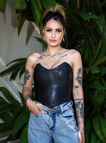 Blusinha Cropped Top Com Ziper Atras