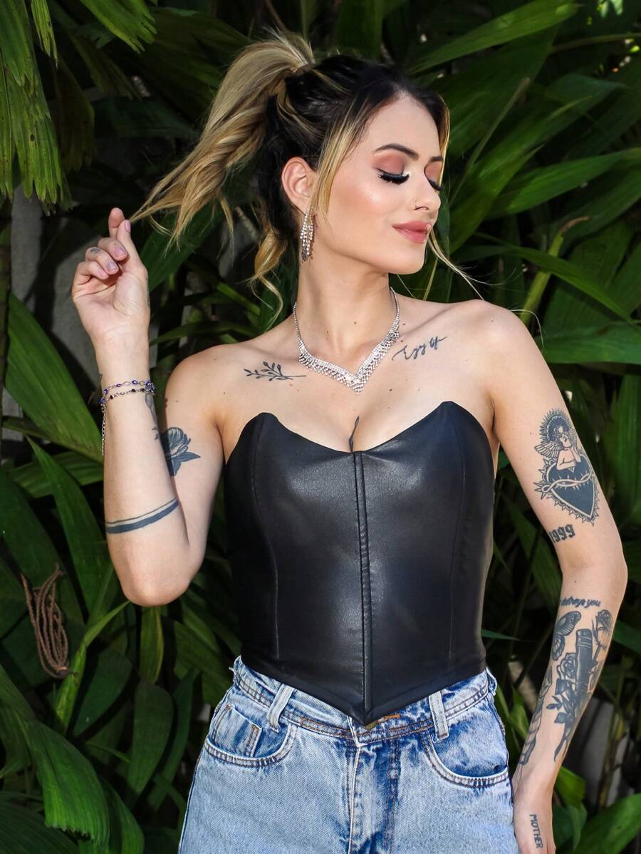 Blusinha Cropped Top Com Ziper Atras