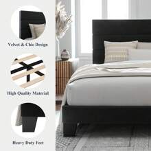 Allewie Twin/Full/Queen/King Size Platform Bed Frame With Fabric Upholstered Headboard And Wooden Slats Support, Fully Upholstered Mattress Foundation, No Box Spring Needed, Easy Assembly, Black - Black - View 6