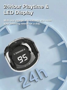 無線藍牙5.3耳機,led電源顯示,迷你半透明入耳式耳塞,附有無線充電盒,觸控式操作,內置麥克風及防水運動耳機 - 黑色 - 查看 3