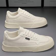Breathable Student Platform Sneakers, Round Toe Lace-up Casual Shoes For Men And Boys, Skateboarding & Anti-slip & Wear-resistant Work Shoes - Beige - View 8