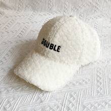 1pc Autumn & Winter New Thicken Faux Sheepskin Baseball Cap With Embroidered Letters, Unisex Casual Warm Flat Hat - White - View 1