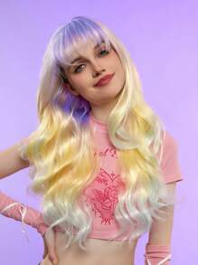 长波浪彩虹色合成假发带刘海女士耐热自然中分角色扮演派对洛丽塔万圣节婚礼假发仅售 - 彩色 - 查看 4