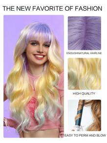 长波浪彩虹色合成假发带刘海女士耐热自然中分角色扮演派对洛丽塔万圣节婚礼假发仅售 - 彩色 - 查看 6