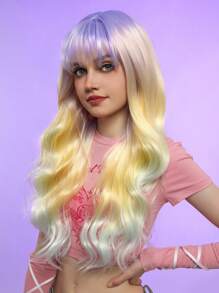 长波浪彩虹色合成假发带刘海女士耐热自然中分角色扮演派对洛丽塔万圣节婚礼假发仅售 - 彩色 - 查看 3