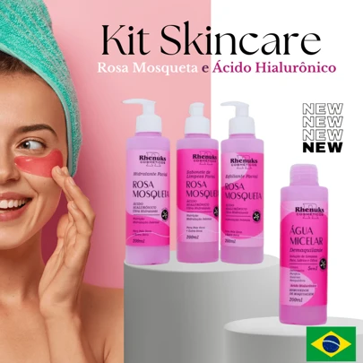 Kit SkinCare Rosa Mosqueta com Hialurônico - 4 unidades Rhenuks Festa Junina