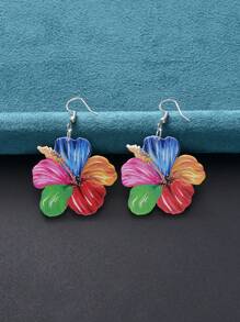 1 對女時尚壓克力雙面印花花卉耳環,適合派對 - 彩色 - 查看 7