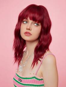 蝴蝶发型 18 英寸红色长卷发波浪假发 女士女孩合成波浪发替换假发 适合所有季节 - 闪购