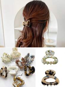 1 件韩式女士醋酸纤维树脂发夹，优雅简约的米色发饰，适合日常佩戴豹纹 - 米色 - 查看 3