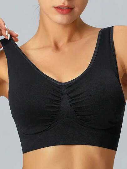 MELERIO Women Yoga Zwart Push Up Sports Bra,Seamless Bralette Mid Support Solid Underwear Pyjama No Chest Pad Breathable Sleep Vest Tank Top Nightshirt Workout Clothes Gym Accessories view 4