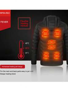 9區加熱保暖拉鍊連帽外套,usb電熱外套,3種加熱模式,秋冬戶外服,送禮 - 黑色 - 查看 4