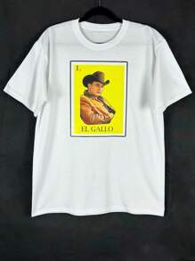 Camiseta de hombros caidos con Estampado de Loteria El Gallo - Blanco - Ver 1