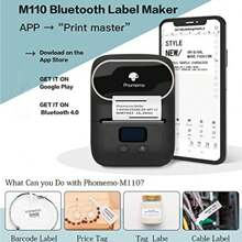 Phomemo M110攜帶式熱感標籤印表機,支援ios和android操作系統,零售、小型企業、地址、辦公室使用的條碼標籤印表機,附1卷40x30mm標籤,黑色 - 黑色 - 查看 2
