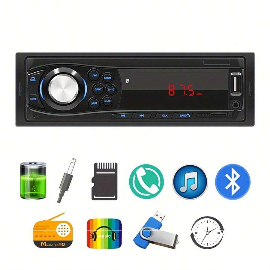 1pc 12v Universal Car Mp3 Player With Tf Card & Usb Port Support Fm Radio - Black - View 1